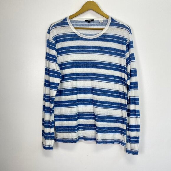 Benson Blue and White Striped Linen Blend Long Sleeve Top - Picture 1 of 8